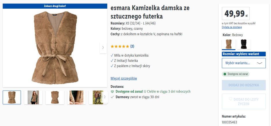 Esmara Kamizelka damska ze sztucznego futerka