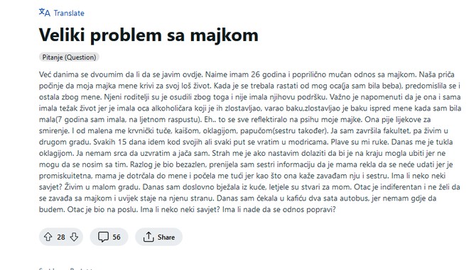 Ispovest devojke na Reditu