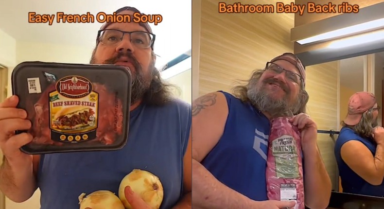 Barfly7777 cooks in hotel bathrooms.Screenshot/TikTok - barfly7777