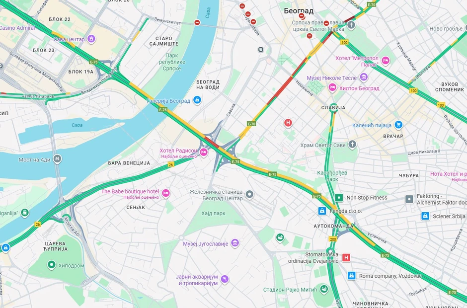 Mapa gužvi 1 septembra u Beogradu