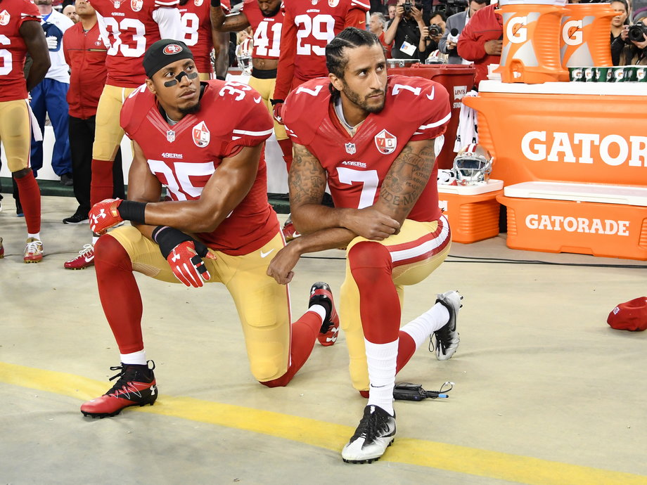 Colin Kaepernick (right) is currently a free agent but was the trailblazer in the take a knee movement.