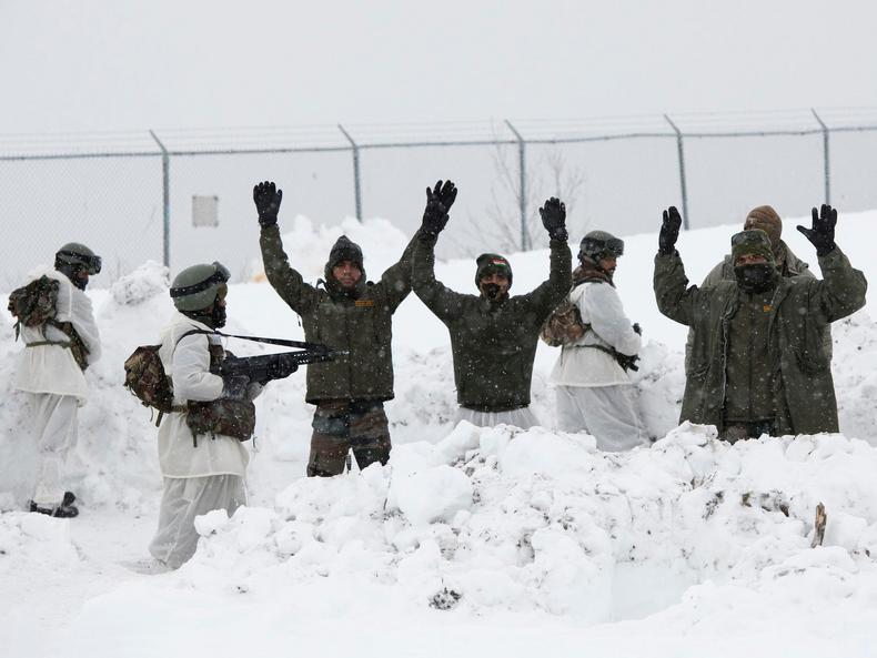 Indian soldiers capture opposition forces during a joint exercise for Yudh Abhyas 21 in Alaska, October 28, 2021.