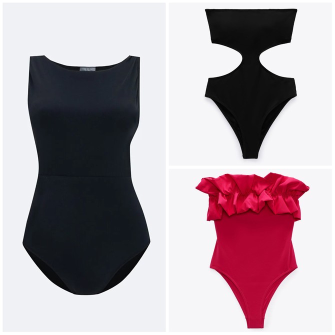 Kupaći kostim „Waikiki“, 1.699 din., gore desno, kupaći kostim „Zara“,  dole desno, kupaći kostim „Zara“