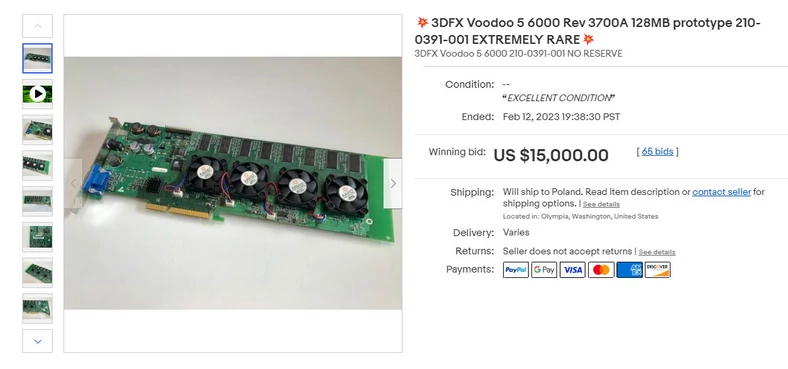 3dfx Voodoo 5 6000 w zakończonej aukcji na eBay