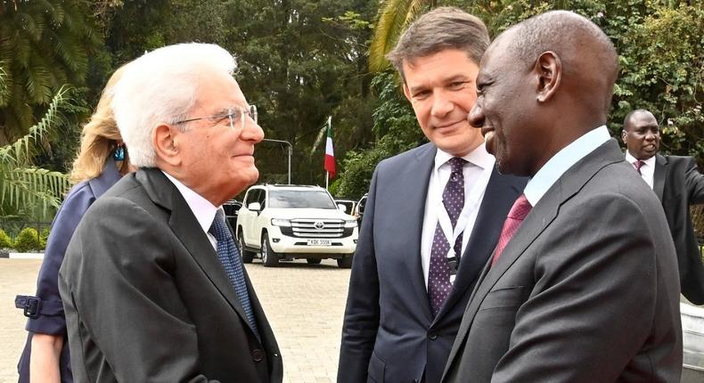 Kenyan President William Ruto and  Italian President Sergio Mattarella at State House on March 14