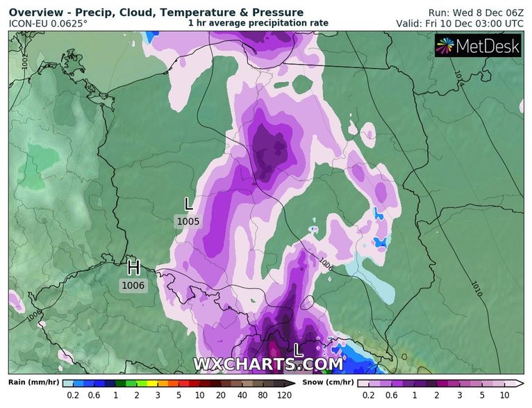 W nocy opady przemieszczą się w głąb kraju