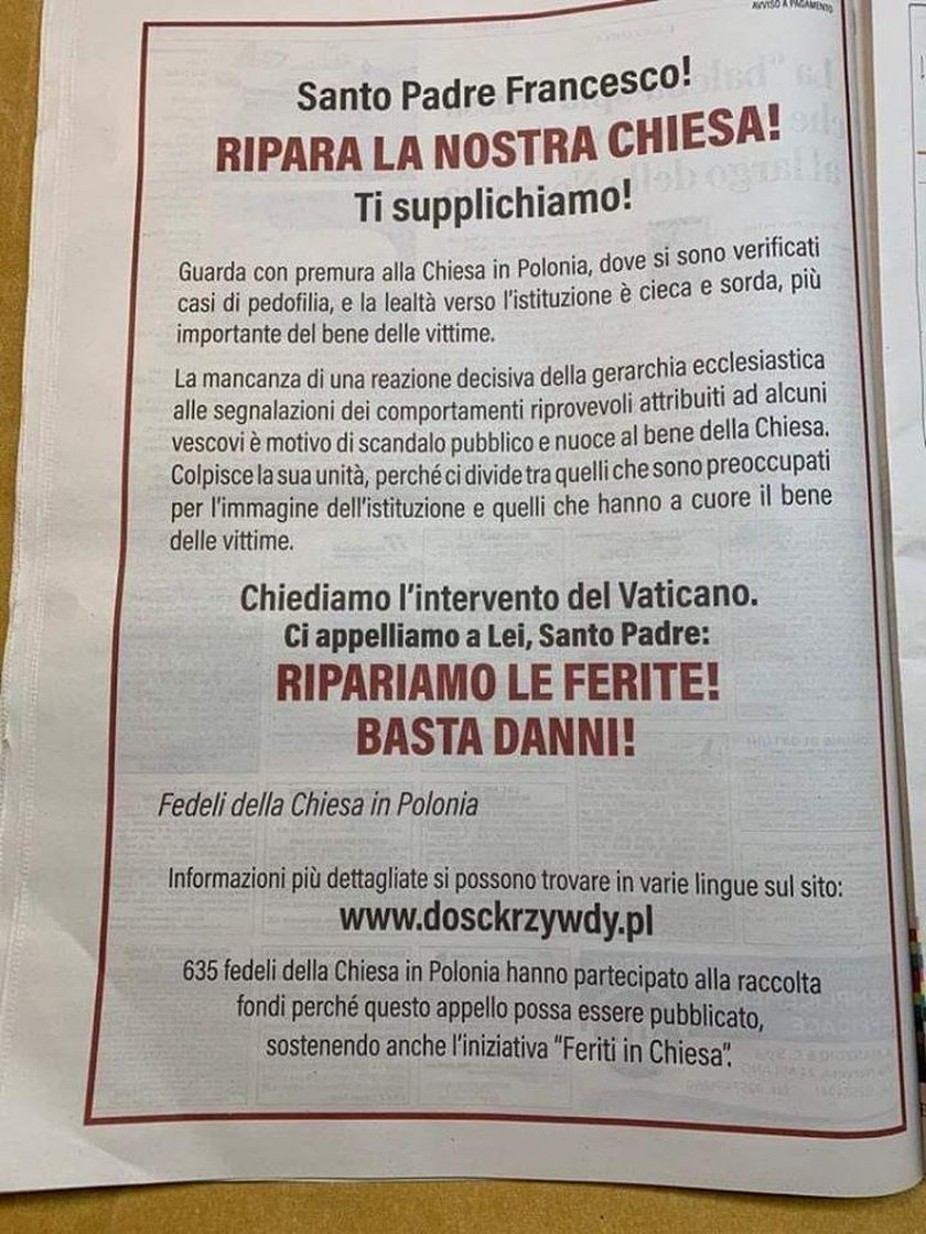 Apel w dzienniku La Repubblica