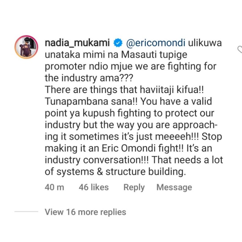Nadia Mukami's response 