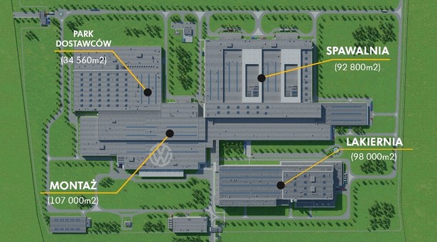 Mapa nowej fabryki Volkswagena pod Poznaniem