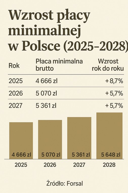 Wzrost płacy minimalnej 2025-2028