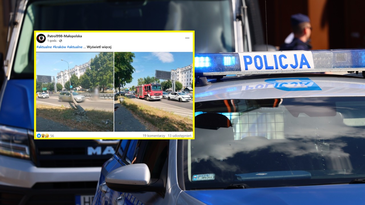 Groźny wypadek w Krakowie. Latarnia spadła na samochód