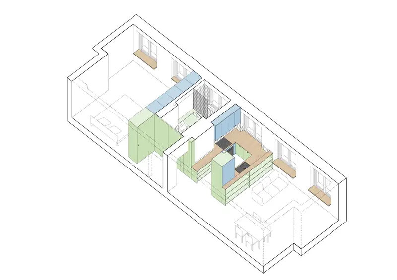 Poznańskie kawalerki połączone w jedno mieszkanie pełne koloru, proj. Atelier Starzak Strebicki