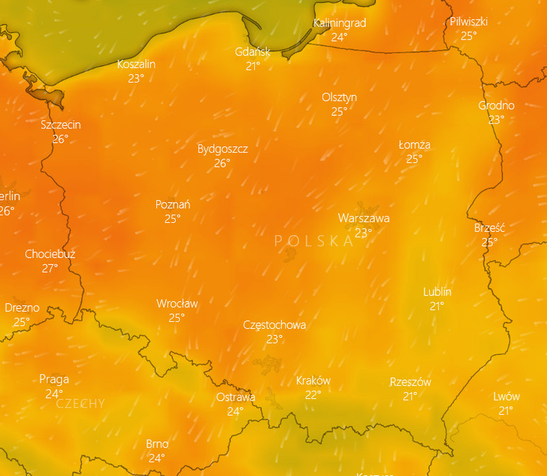 Temperatura w środę o godz. 15