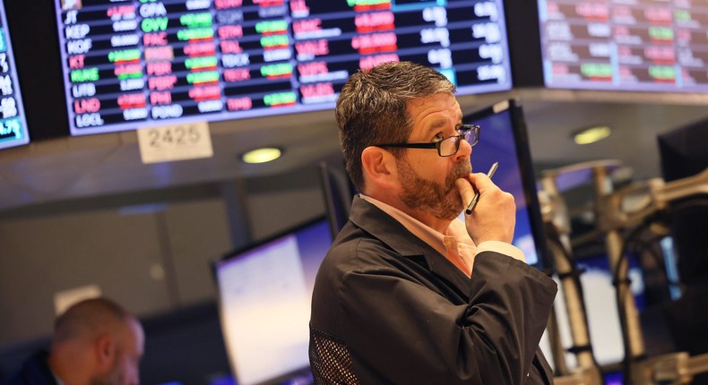 Traders work the floor of the New York Stock Exchange during morning trading on May 05, 2022 in New York City.