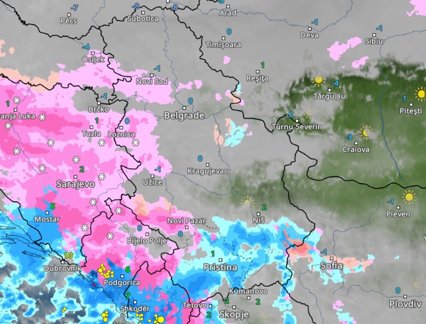 Kretanje padavina sutra u 8 časova 
