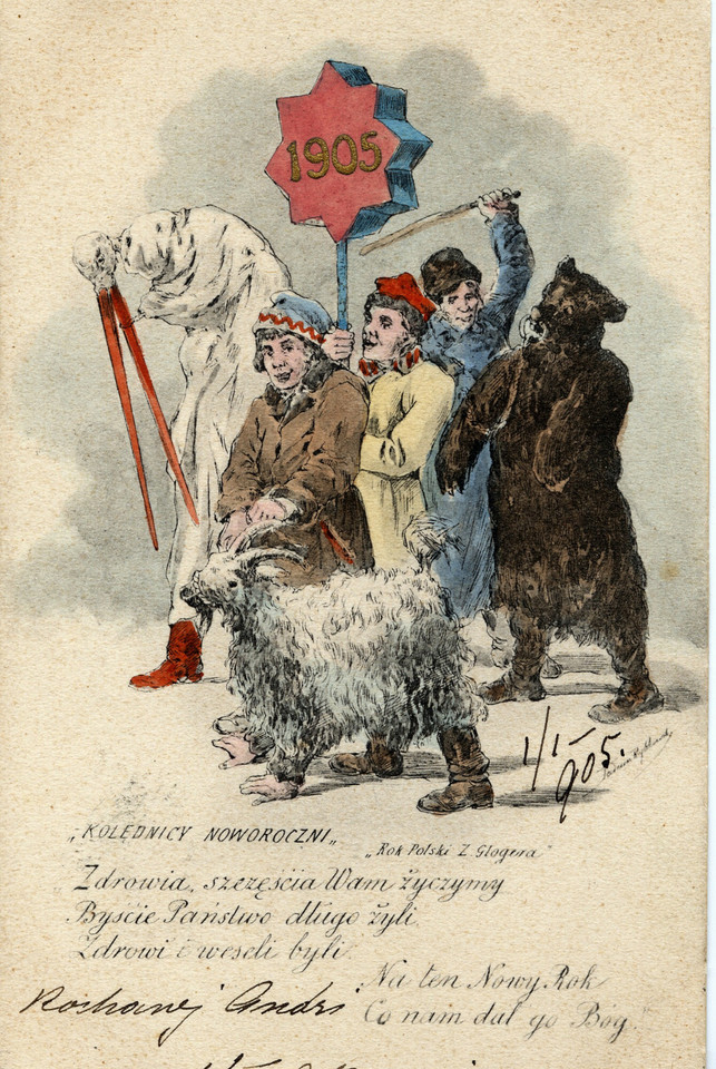 Kolędnicy na kartce świątecznej z 1905 r.