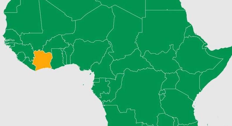 La Côte d'Ivoire sur la carte de l'Afrique/BAD
