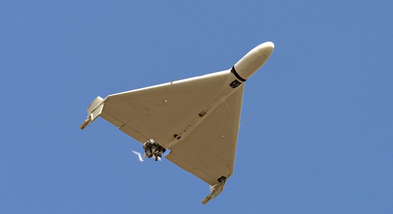 An Iranian-made Shahed-136 drone flies in the sky over Kermanshah, Iran.Photo by ANONYMOUS/Middle East Images/AFP via Getty Images