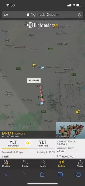 Święty Mikołaj wyruszył w podróż / Flightradar.com