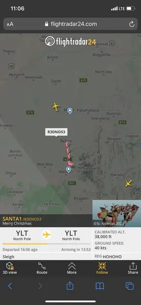 Święty Mikołaj wyruszył w podróż / Flightradar.com