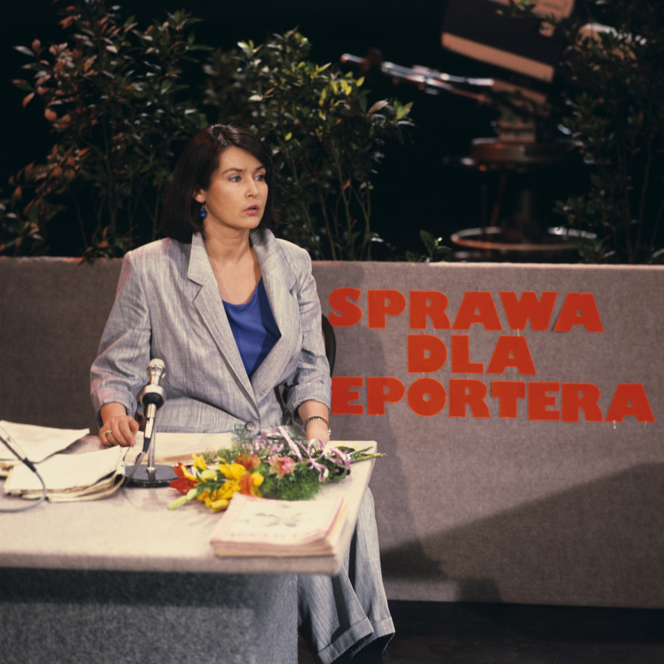 Elżbieta Jaworowicz w programie telewizyjnym "Sprawa dla reportera", 1983 r.