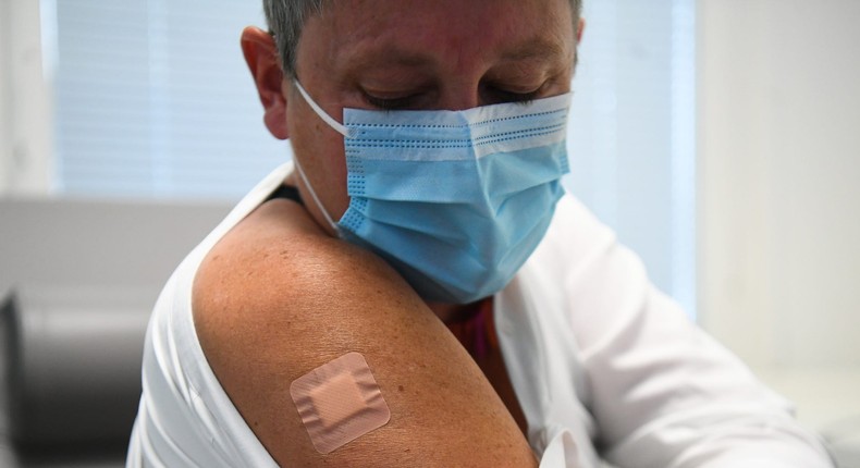 Kate Bingham, a UK government official, after being vaccinated in London in October 2020. She did not take the Oxford/AstraZeneca vaccine.