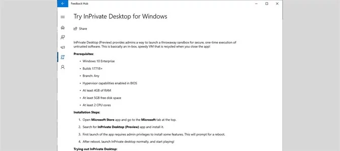 InPrivate Desktop dla Windows 10 dostrzeżono w hubie dla Insiderów