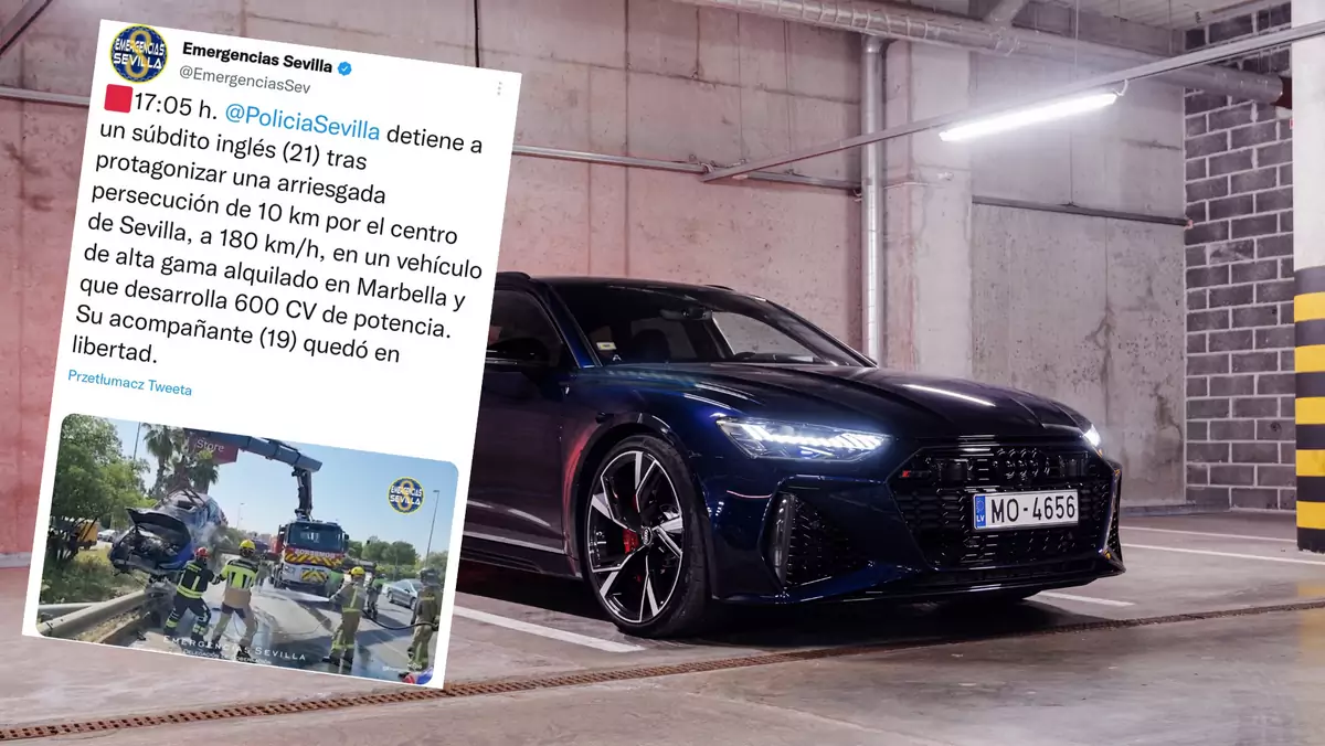 Audi RS6 rozbite podczas nielegalnego wyścigu (fot. EmergenciasSev/Twitter)