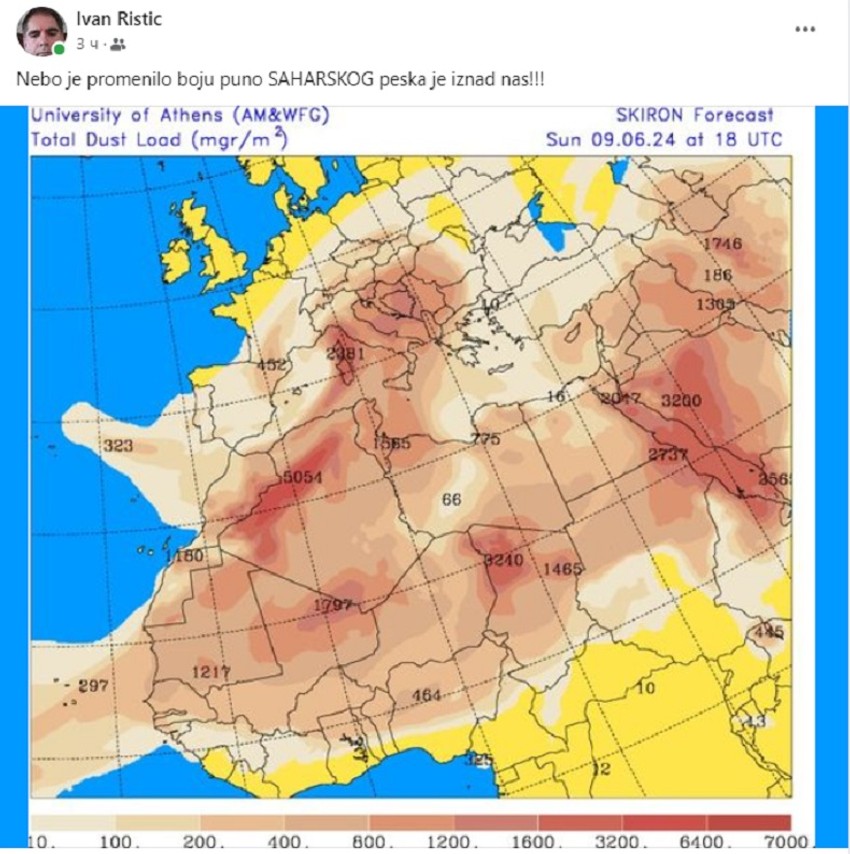 Saharski pesak iznad Srbije