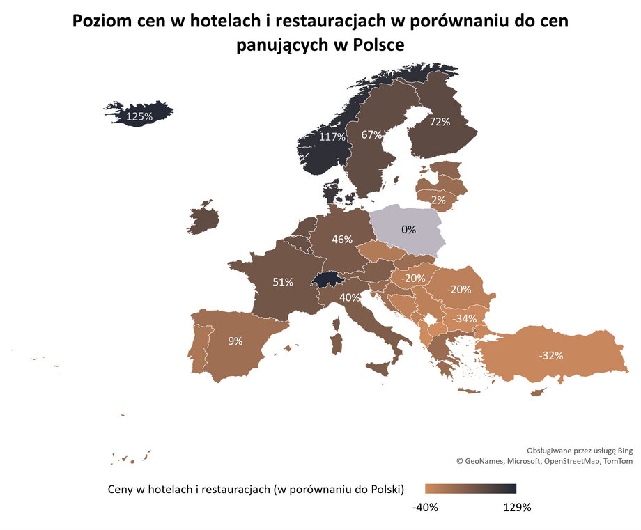 Ceny w hotelach i restauracjach w poszczególnych krajach mocno różnią się od tego, co mamy w Polsce.