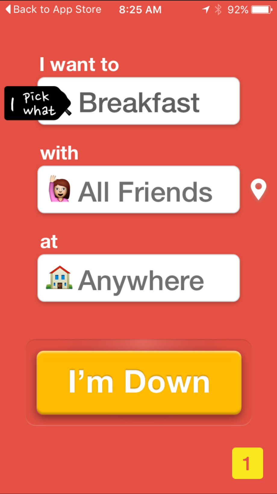 Down to Lunch's simple interface.