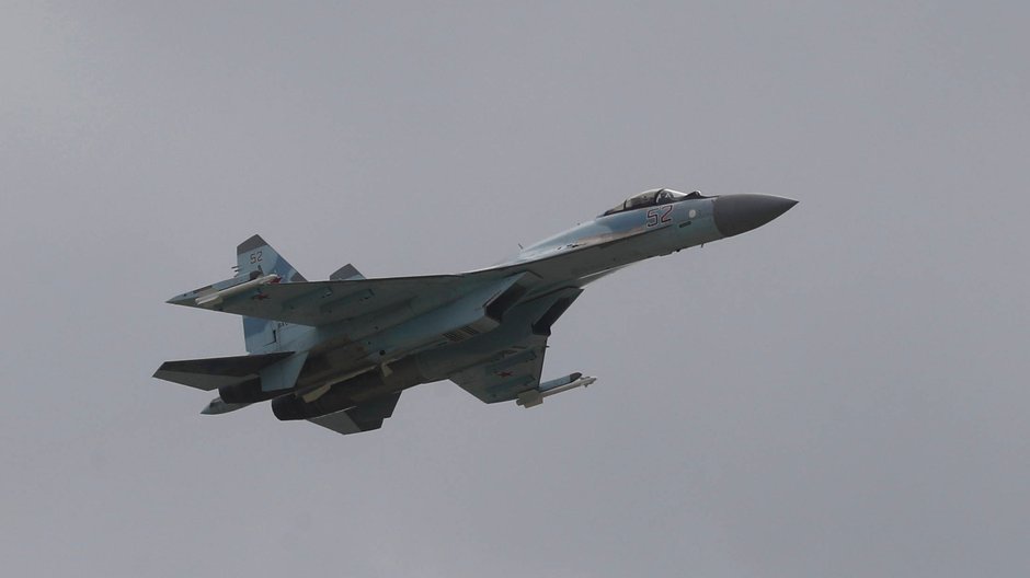 Rosyjski myśliwiec wielozadaniowy Su-35 pod Moskwą, Rosja, 27 sierpnia 2019 r.