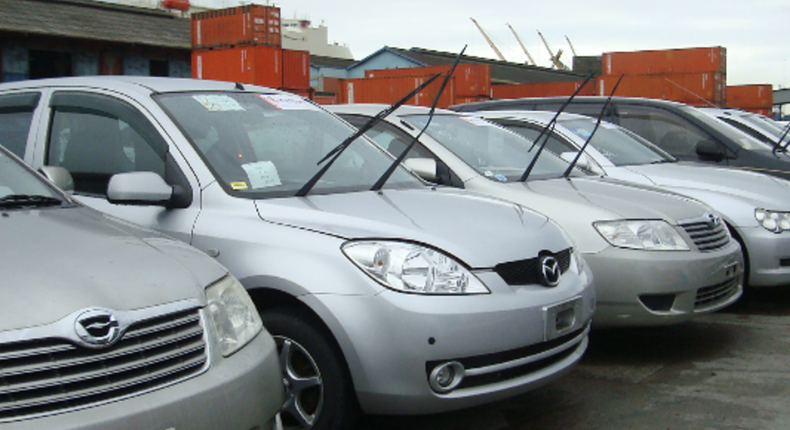 Cars awaiting clearance outside one of the sheds at Mombasa port.