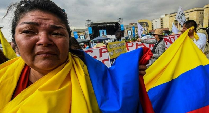 Peace campaigners in Bogota's Bolivar Square on November 18, 2016