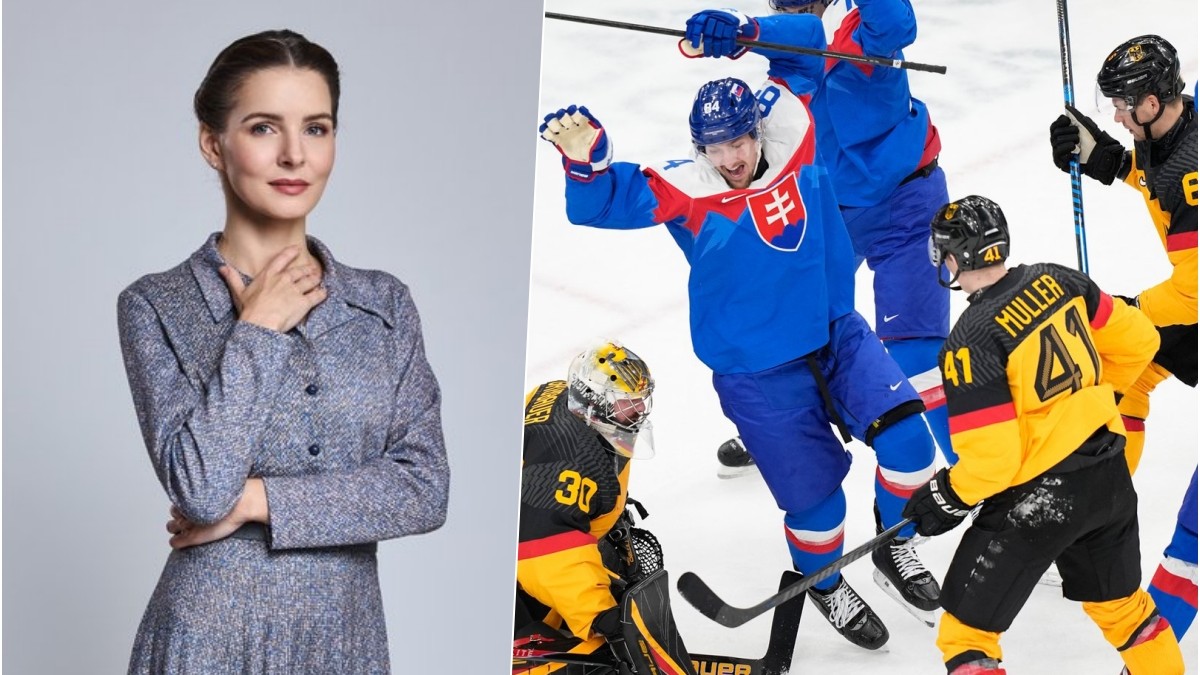 Monika Szabó a slovenskí hokejisti. 