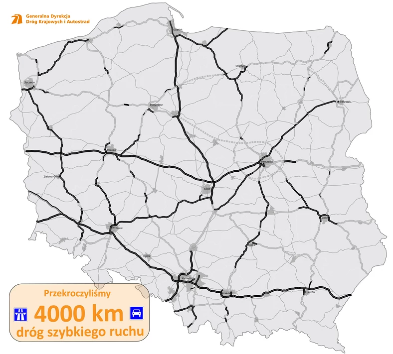 Polska sieć dróg ekspresowych i autostrad (stan na 11.2019 r.)