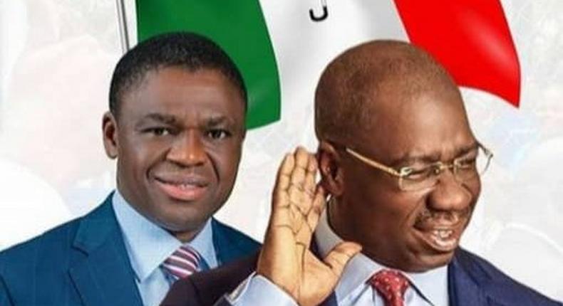 Philip Shaibu and Godwin Obaseki have been at loggerheads over the latter's governorship ambition in Edo State. [Golden News}