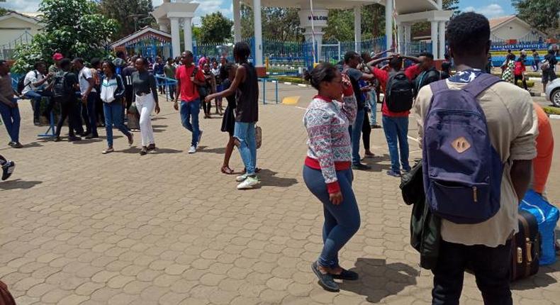 kenyatta university students pictured outside their campus after their strike (COURTESY)