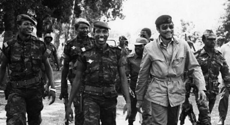 Blaise Compaoré, Thomas Sankara and Jerry Rawlings (L-R)