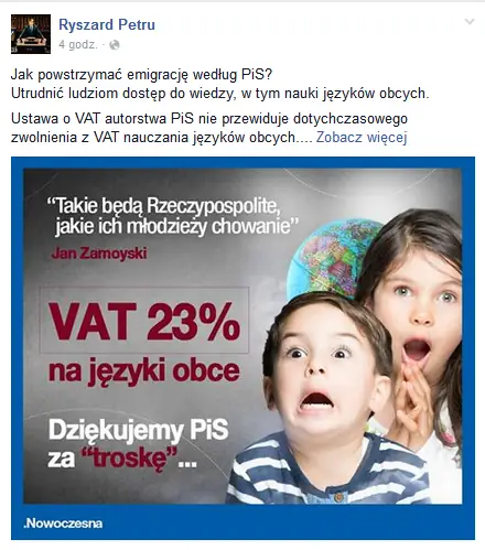 Lider Nowoczesnej ostrzega, publikując wymowny plakat