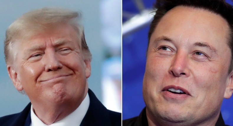 Former President Donald Trump, left, and Tesla CEO Elon Musk, right.