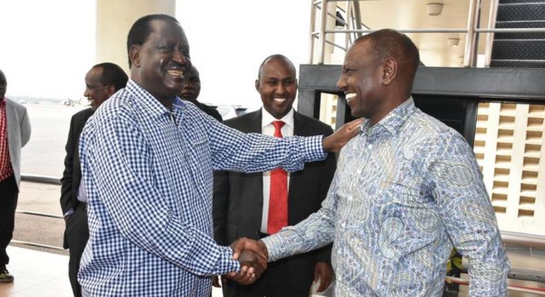 File image of Deputy President William Ruto with Raila Odinga