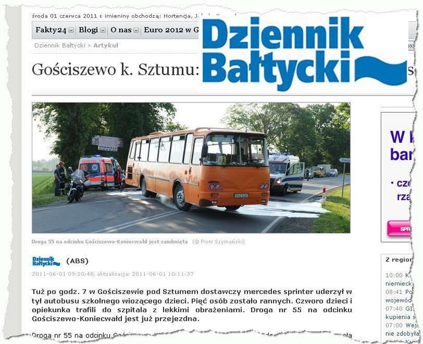 Wypadek autobusu. 4 dzieci rannych