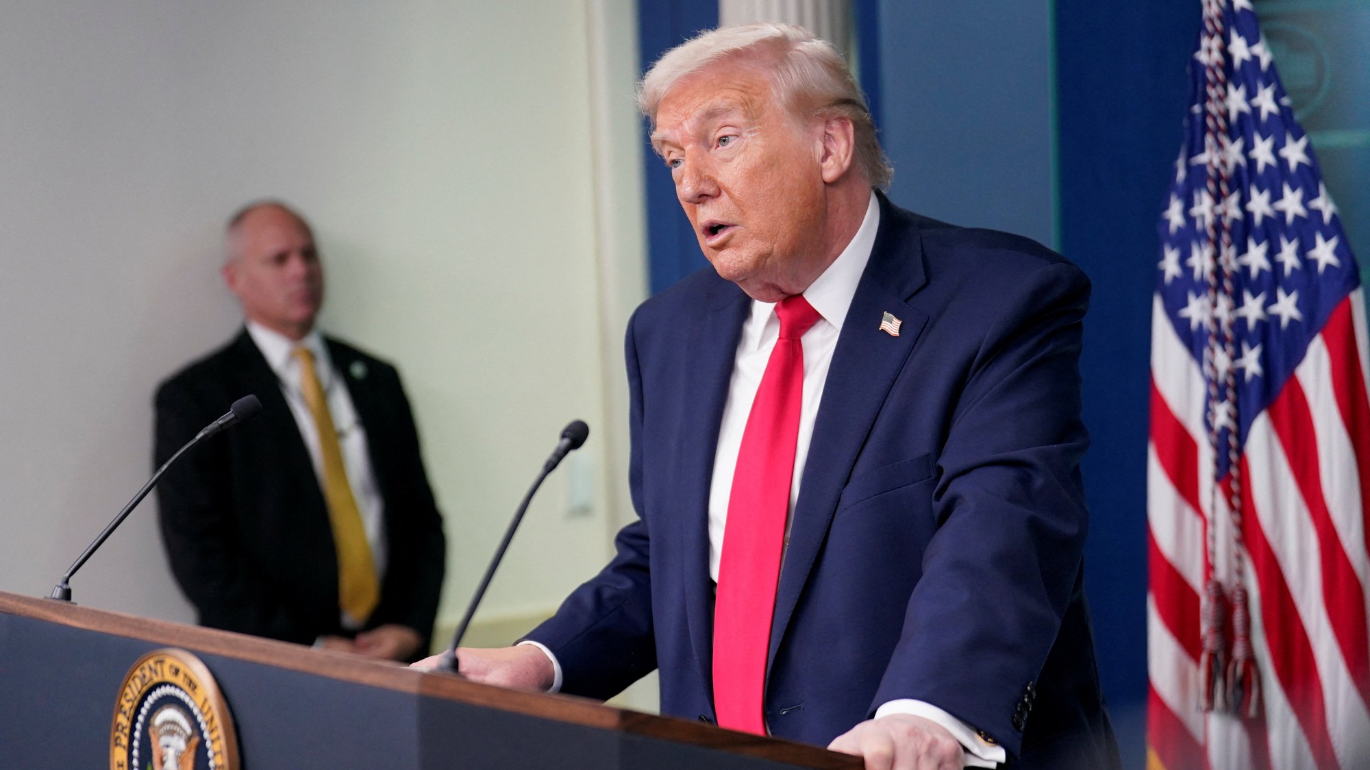 Donald Trump počas tlačovej konferencie pri príležitosti jedného roka vo funkcii