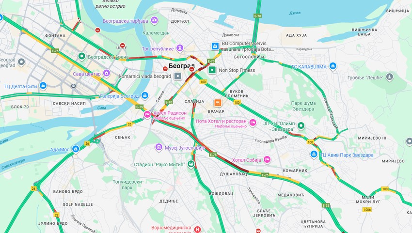 Gužve u Beogradu danas