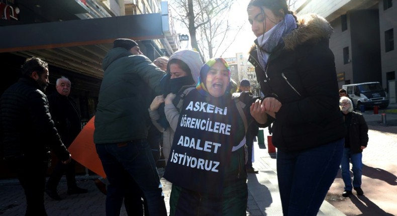 Since her protests began last September, Cetinkaya has been detained nearly 30 times. The picture shows her latest arrest, on February 8