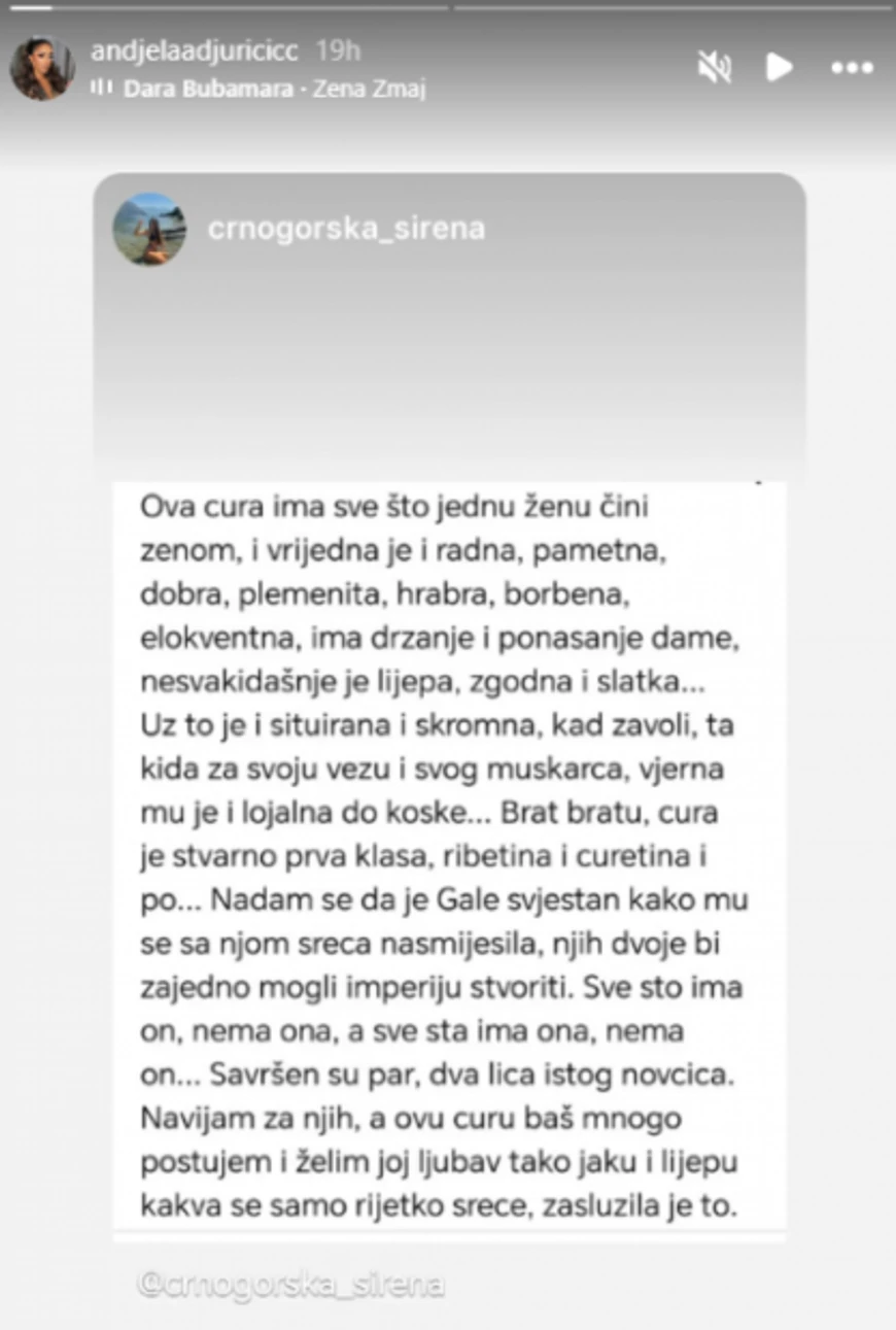 Objava u vezi Anđele i Gastoza na Instagramu