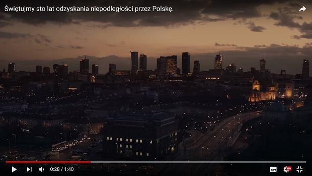 Kadr ze spotu z okazji stulecia odzyskania niepodległości przez Polskę wykonana na zamówienie Polskiej Fundacji Narodowej