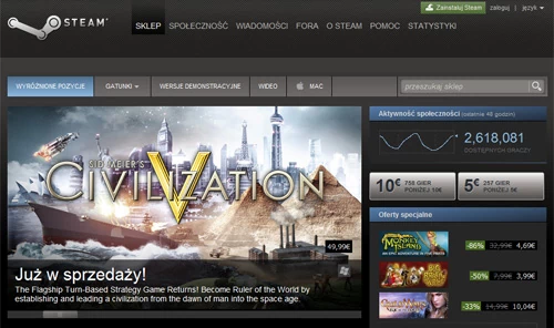 O popularności Steam'a świadczy to, iż często można tam kupić gry jeszcze przed premierą ich wersji pudełkowych. Przykład to Cywilizacja 5