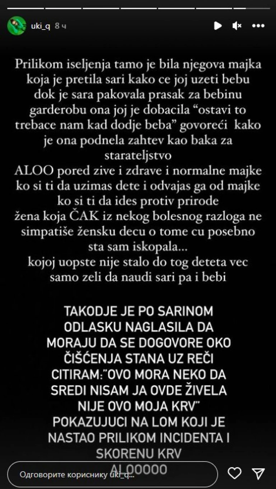 Objava Uki Q o sestri i zetu nasilniku